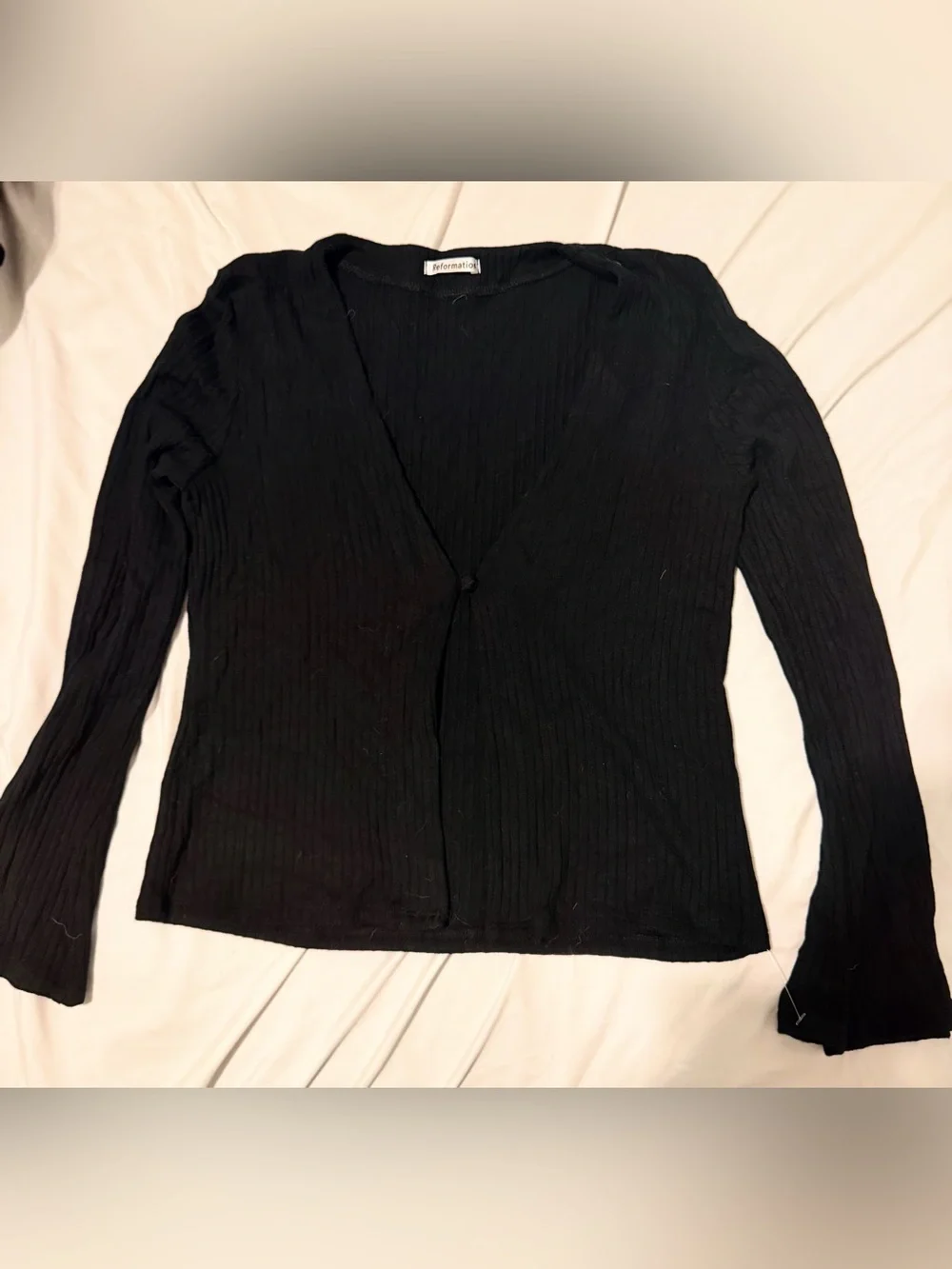 Reformation Black Ribbed V-Neck Cropped Cardigan